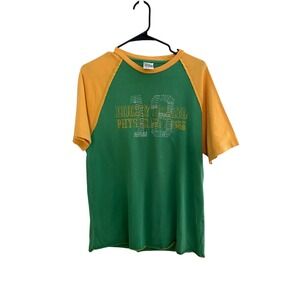 Lucky Brand Y2K Raglan Tee Green Yellow Graphic Retro Men's Medium